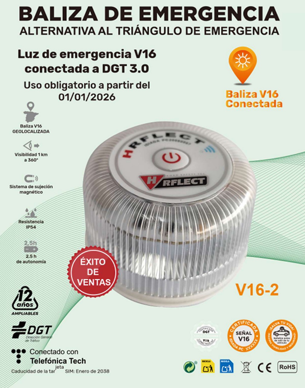 Baliza V16 Homologada Geolocalizada Conectada con la DGT - Luz de Emergencia